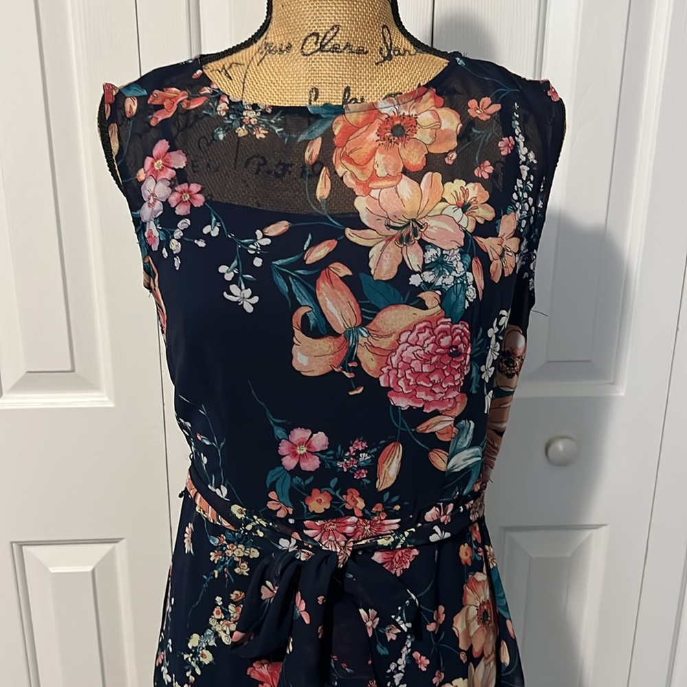 Roz & Ali Navy Floral Fit & Flare Dress - Picture 2 of 12